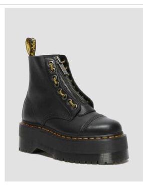 Dr. Martens Max Sinclair Black Leather Platform Ankle Boot with Yellow Stitching